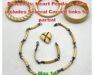 Lot 320 2pc Carved Material Bangle Bracelets Heart Pendant. Also includes Several Carved links for partial 