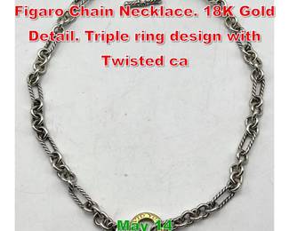 Lot 28 18 DAVID YURMAN Sterling Figaro Chain Necklace. 18K Gold Detail. Triple ring design with Twisted ca