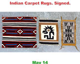 Lot 403 2 5 X 2 5 3pc American Indian Carpet Rugs. Signed.