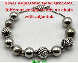 Lot 30 DAVID YURMAN Sterling Silver Adjustable Bead Bracelet. Different design beads on chain with adjustab