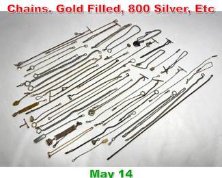 Lot 308 51pc Vintage Pocket Watch Chains. Gold Filled, 800 Silver, Etc