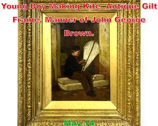 Lot 467 Antique Portrait Painting. Young Boy Making Kite. Antique Gilt Frame. Manner of John George Brown. 