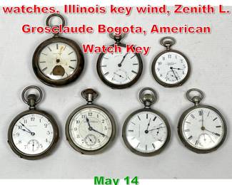 Lot 290 Lot 7 Coin Silver Pocket watches. Illinois key wind, Zenith L. Grosclaude Bogota, American Watch Key