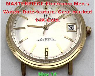 Lot 242 14K Gold HAMILTON MASTERPIECE Electronic Men s Watch. Date feature. Case marked 14K Gold. 