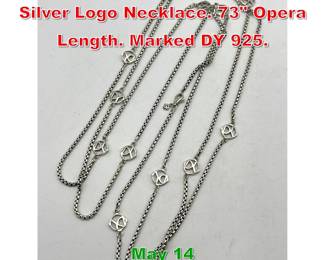Lot 55 DAVID YURMAN Sterling Silver Logo Necklace. 73 Opera Length. Marked DY 925. 