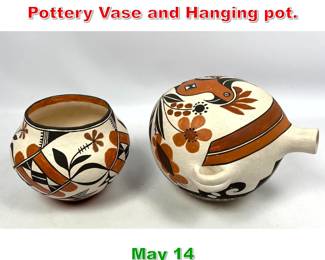 Lot 376 2pc American Indian Pottery Vase and Hanging pot.