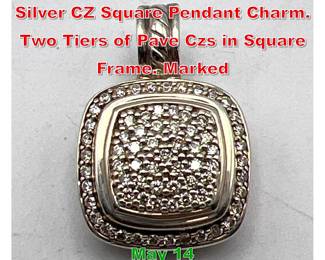 Lot 37 DAVID YURMAN Sterling Silver CZ Square Pendant Charm. Two Tiers of Pave Czs in Square Frame. Marked 