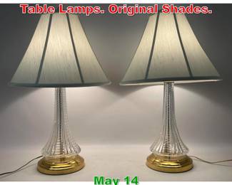 Lot 526 Pair Waterford Crystal Table Lamps. Original Shades. 