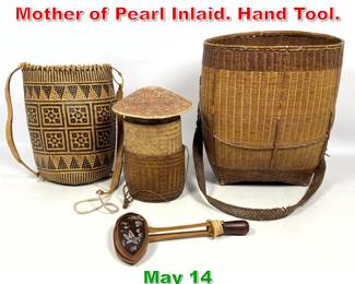 Lot 457 lot Vintage Baskets and Mother of Pearl Inlaid. Hand Tool.