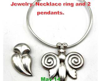 Lot 78 2pcs Mexican Sterling Jewelry. Necklace ring and 2 pendants. 