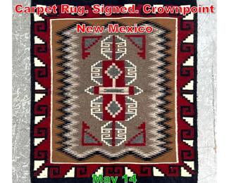 Lot 396 2 8 X 2 3 American Indian Carpet Rug. Signed. Crownpoint New Mexico