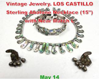 Lot 13 3pc Mexican Sterling Vintage Jewelry. LOS CASTILLO Sterling Abalone Necklace 15 with Near Match L