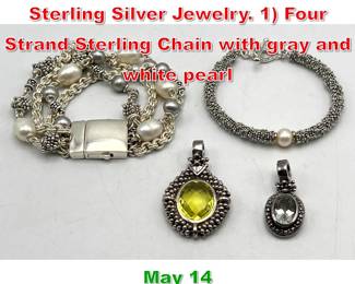 Lot 45 4pc MICHAEL DAWKINS Sterling Silver Jewelry. 1 Four Strand Sterling Chain with gray and white pearl
