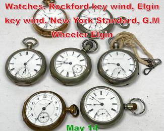 Lot 280 Lot 7 Large Pocket Watches. Rockford key wind, Elgin key wind, New York Standard, G.M Wheeler Elgin 