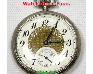 Lot 267 14k Gold Illinois Pocket Watch. Deco Face. 