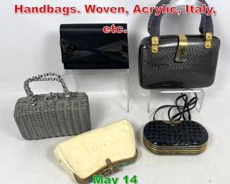 Lot 24 5pcs vintage purses and Handbags. Woven, Acrylic, Italy, etc.