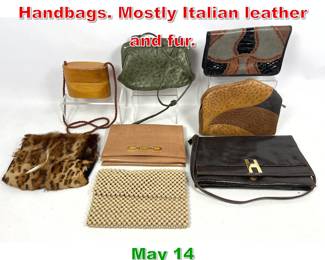 Lot 22 8pcs vintage purses and Handbags. Mostly Italian leather and fur. 