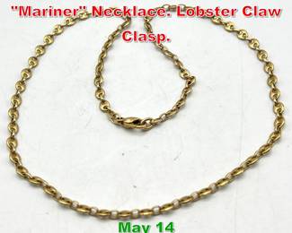 Lot 131 14K Gold Gucci Link Mariner Necklace. Lobster Claw Clasp. 