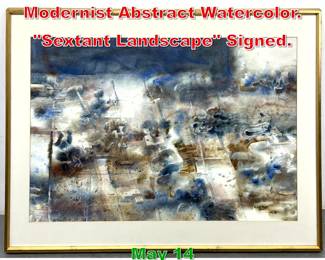 Lot 415 CHARLES SCHMIDT Modernist Abstract Watercolor. Sextant Landscape Signed. 