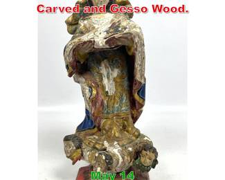 Lot 408 Antique Santos Figure. Carved and Gesso Wood. 