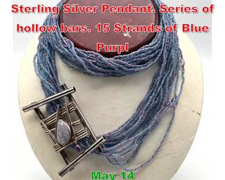 Lot 77 Artisan Studio Purple Stone Sterling Silver Pendant. Series of hollow bars. 15 Strands of Blue Purpl