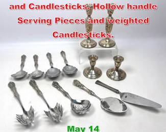 Lot 360 13pcs Sterling Flatware and Candlesticks. Hollow handle Serving Pieces and weighted Candlesticks. 
