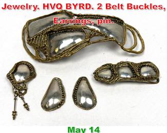 Lot 11 Lot of Brutalist Mixed Metal Jewelry. HVQ BYRD. 2 Belt Buckles, Earrings, pin.