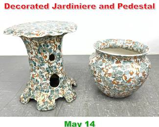 Lot 510 Antique Victorian Decorated Jardiniere and Pedestal