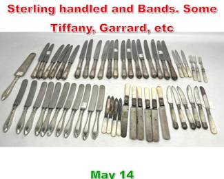 Lot 372 54pcs Flatware Knives. Sterling handled and Bands. Some Tiffany, Garrard, etc