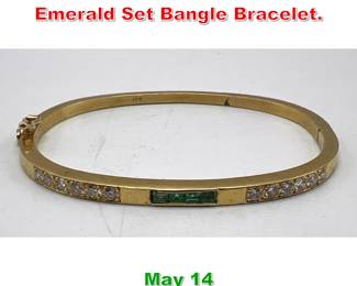 Lot 165 18K Gold Diamond and Emerald Set Bangle Bracelet.
