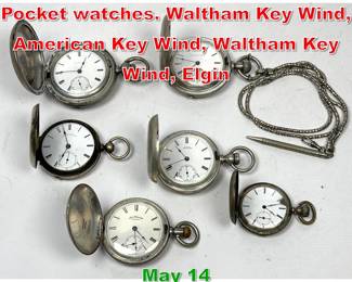 Lot 289 Lot 6 Large Coin Silver Pocket watches. Waltham Key Wind, American Key Wind, Waltham Key Wind, Elgin