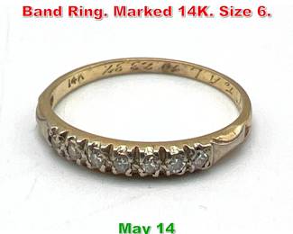 Lot 199 Seven Diamond 14K Gold Band Ring. Marked 14K. Size 6. 