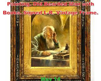 Lot 422 T LAVALLE Portrait Painting. Old Bearded Man with Books. Signed LR. Vintage Frame.