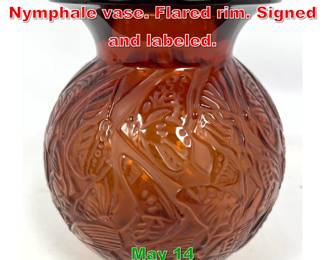 Lot 433 LALIQUE France Amber Nymphale vase. Flared rim. Signed and labeled. 