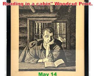 Lot 446 After Rockwell Kent Man Reading in a cabin Woodcut Print. 