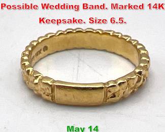 Lot 178 14K Sculptural Band Ring. Possible Wedding Band. Marked 14K Keepsake. Size 6.5.