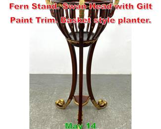 Lot 539 Carved Swan Head Wood Fern Stand. Swan Head with Gilt Paint Trim. Basket style planter. 