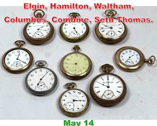 Lot 294 Lot 9 Pocket Watches. 4 Elgin, Hamilton, Waltham, Columbus, Combine, Seth Thomas. 