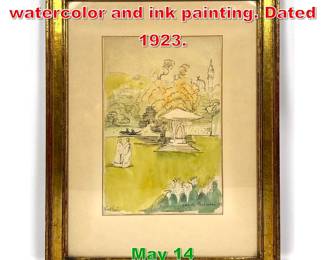 Lot 447 EMILE BERNARD watercolor and ink painting. Dated 1923. 