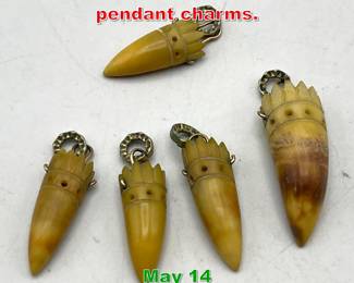 Lot 163 5pc lot animal teeth tooth pendant charms. 