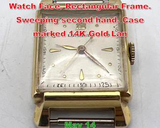 Lot 244 14K Gold LONGINES Mens Watch Face. Rectangular Frame. Sweeping second hand. Case marked 14K Gold Lan