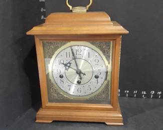 Hamilton wooden table top clock. With key. 12 x 9