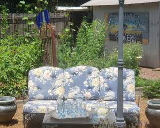 Woodward Wrought Iron Sofa (2)
Chair
2) Glass top Coffee Tables 