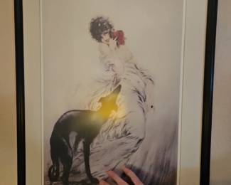 Large Louis Icart Reproduction Print OF  Women & Dog!
