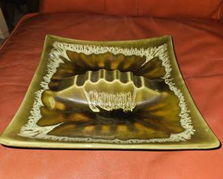 Mid-Century Ceramic large Ashtray w/green drip glaze!