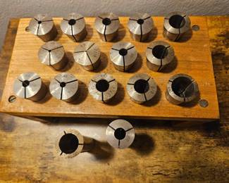 Vtg. Machinist Mill Lathe Collet R8 Mixed Sizes 16 Piece Set w/ Wooden Holder !!