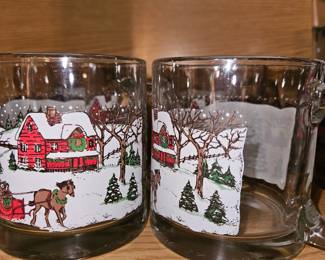 Libbey Glass Winter Village Mugs set of 4!