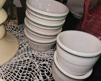 Vtg Homer Laughlin Restaurant Ware green stripe small bowls!