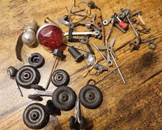 Vtg. Model Railway Train Loco Coach Buffers, Springs, Cotter Pins, Wheels, & Other Parts LOT 