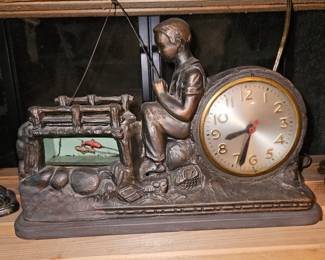 Vtg Century Huckleberry Finn Fishing Animated Clock!
